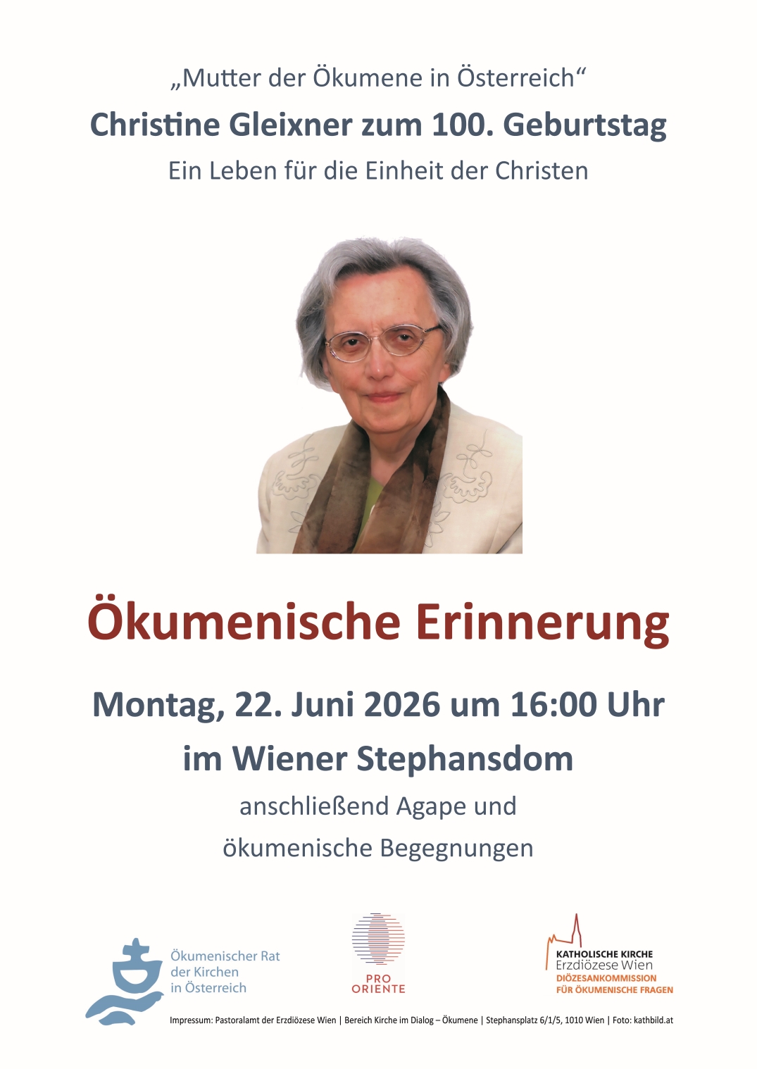 JPG klein Plakat 2 A4 Gedenkgottesdienst Christine Gleixner 22 06 2026 16 Uhr Stephansdom